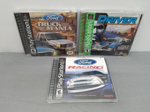 3-PlayStation PS1 Games- Driver- Ford Racing - Ford Truck Mania - Tested