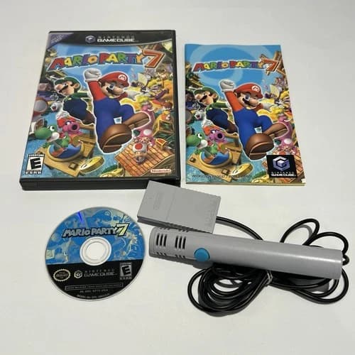 Mario Party 7 (Nintendo GameCube, 2005) w/ Mic Microphone Complete CIB Tested