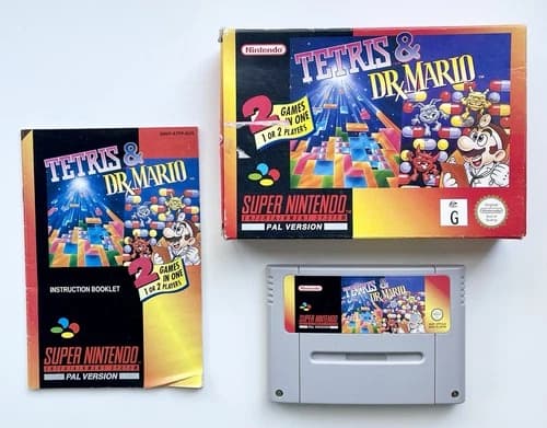 🔥CIB🔥 Tetris and Dr Mario Super Nintendo SNES. Game, Box And Manual