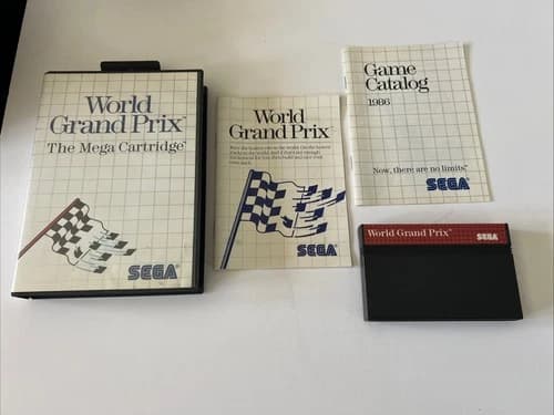 World Grand Prix Mega Cartridge (Sega Master System) CIB Complete w/catalog