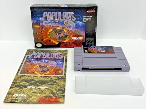SNES: Populous *COMPLETE* *FREE SHIPPING*