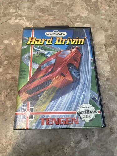 Hard Drivin' Sega Genesis Video Game 1991 Tengen Complete w/Box And Manual