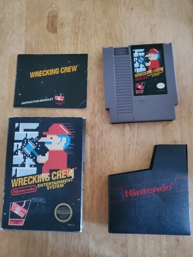 Nintendo Wrecking Crew NES Puzzle Game Complete with Manual, Box, and Sleeve