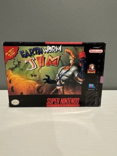 Earthworm Jim (Super Nintendo Entertainment System. Game In Box With Manual.