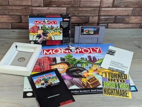 Monopoly (SNES Super Nintendo 1992 Parker Bros) CIB Box Manual Inserts Protector