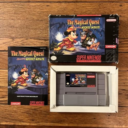 Super Nintendo The Magical Quest Starring Mickey Mouse SNES Game Manual Box CIB