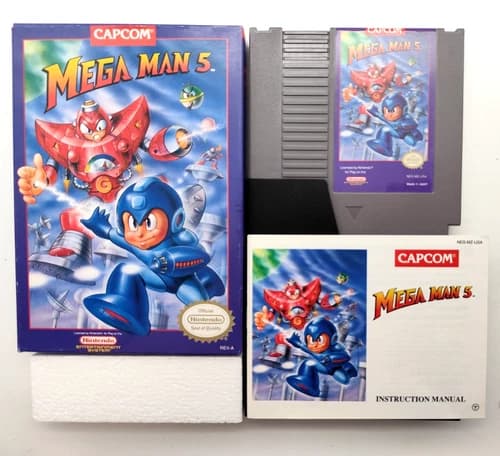 Mega Man 5 (Nintendo NES, 1992) COMPLETE CIB Authentic Tested & Cleaned!