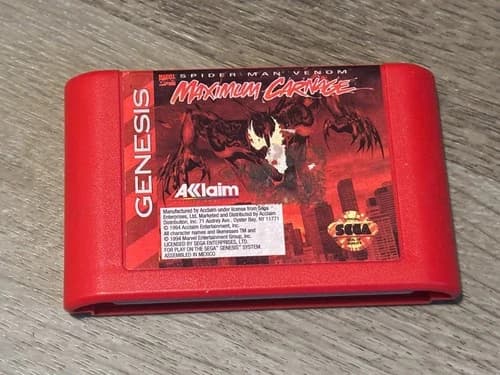 Maximum Carnage Spider-Man Red Cart Sega Genesis Cleaned & Tested Authentic