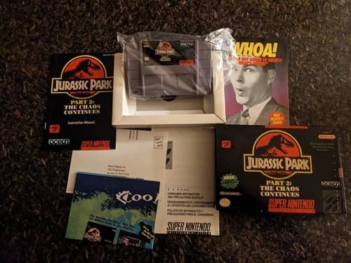 Jurassic Park Part 2: The Chaos Continues SNES CIB, Minty Manual, Tested