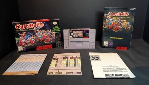 Ogre Battle: The March of the Black Queen SNES CIB w/ Both Posters