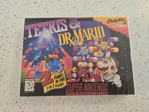 Tetris and Dr Mario SNES Authentic Nintendo Cartridge