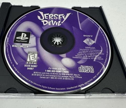 Jersey Devil (Sony PlayStation 1, 1998) Disc Only Tested Some Minor Scratching