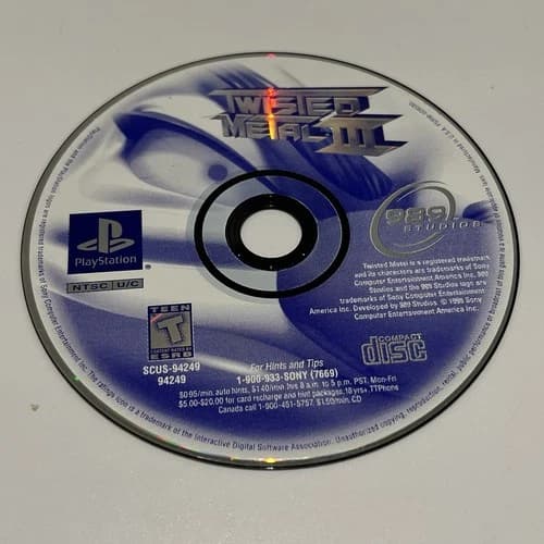 Twisted Metal III (Playstation 1 PS1, 1998) Disc Only Tested