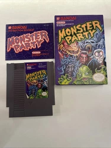 Nintendo NES Bandai MONSTER PARTY 1989 CIB tested Works