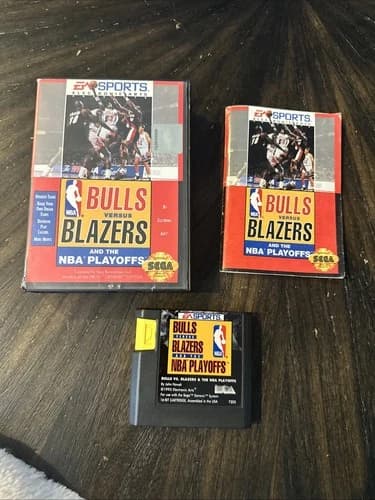 Sega Genesis Game Bulls Versus Blazers And The NBA Playoffs CIB Complete In Box