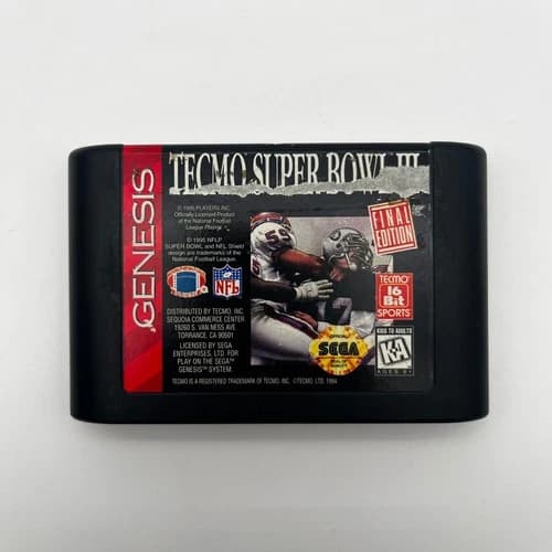 Tecmo Super Bowl III Final Edition Sega Genesis Authentic Tested Cartridge Only
