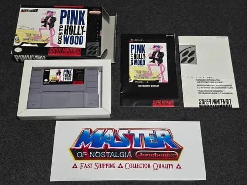 SNES PINK GOES TO HOLLYWOOD Complete CIB Box Game Super Nintendo Pink Panther
