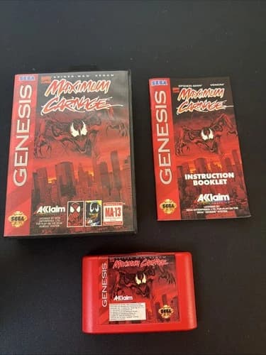 Spider-Man and Venom: Maximum Carnage (Sega Genesis, 1994) Red Complete Cib