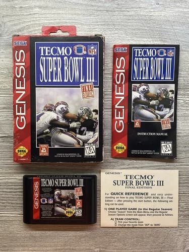 Tecmo Super Bowl III Final Edition Sega Genesis - CIB Complete in Box! Tested!