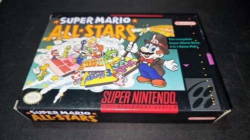 Super Mario All-Stars Black Label Authentic Super Nintendo SNES EXMT+ CIB n box!
