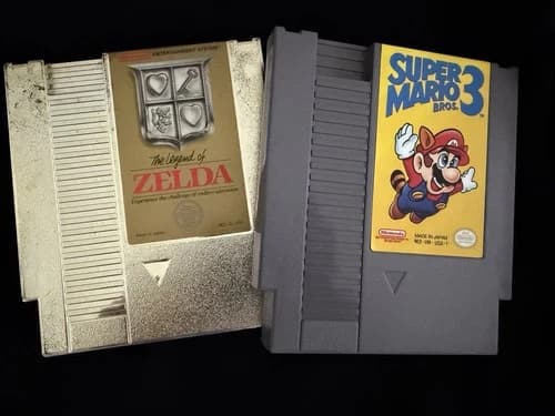 Legend Of Zelda (Gold Cartridge) and Super Mario Brothers 3 - Nintendo NES
