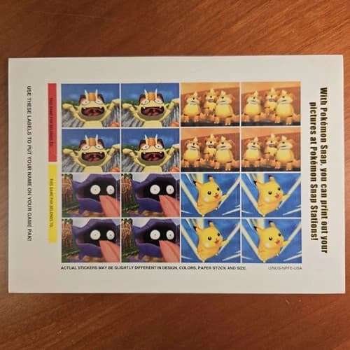 Pokemon Snap N64 Sticker Sheet Insert - CIB Completion OEM