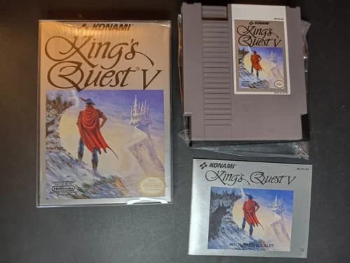 King’s Quest V Nintendo NES Konami Box Protector Complete CIB Tested & Working
