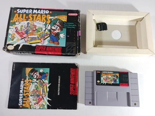 Super Mario All-Stars Super Nintendo SNES Authentic Complete in Box Bad Shape