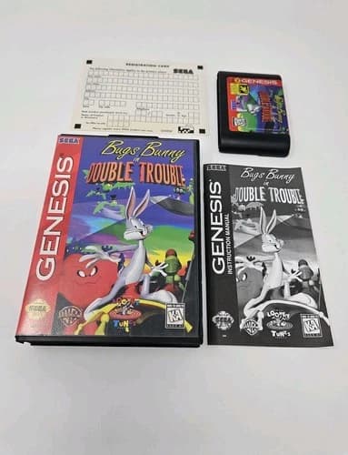 BUGS BUNNY IN DOUBLE TROUBLE SEGA GENESIS COMPLETE IN BOX W/ REGISTRATION