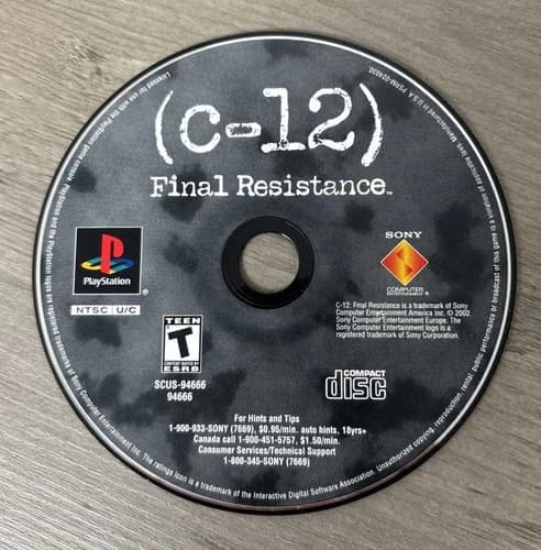 Sony PlayStation 1 PS1 C-12: Final Resistance Tested/Working Disc Only 🎮💥