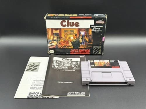 Clue - Super Nintendo SNES, 1992 - Cartridge Manual & Box- Tested & Working!