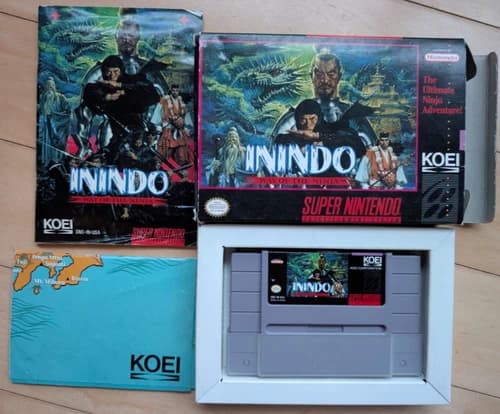 ININDO Way of the Ninja Superintendo 1993 Cartridge, Manual, Insert***, in box