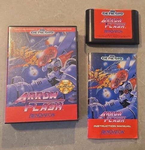 Arrow Flash (Sega Genesis, 1989) Complete CIB Case, Cartridge, and Manual