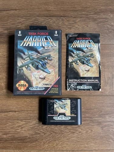 Task Force Harrier EX (Sega Genesis, 1992) Authentic Game Cartridge CIB Complete