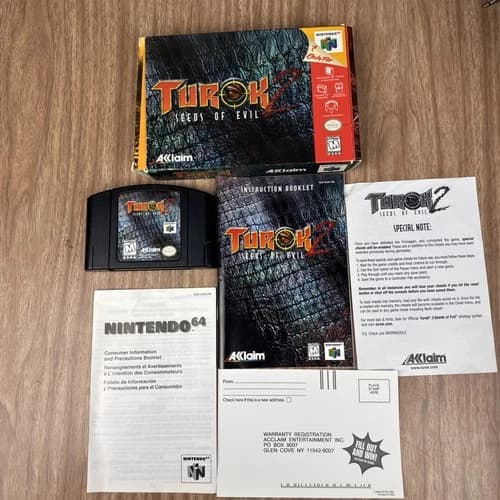 Turok 2 Seeds of Evil (Nintendo 64 N64) in Box with Manual and Inserts Cartridge