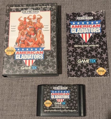 Sega Genesis American Gladiators CIB, Cleaned, Tested, By Gametek
