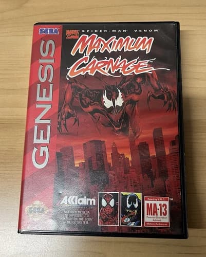 Maximum Carnage Sega Genesis- CIB Spiderman and Venom - black cartridge