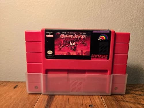Authentic Spider-Man and Venom Maximum Carnage SNES RED Cartridge TESTED stampe
