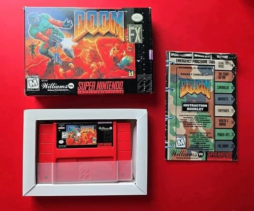 Doom Super Nintendo SNES Shooter Game Box Manual Dust Cover Authentic Tested 90s