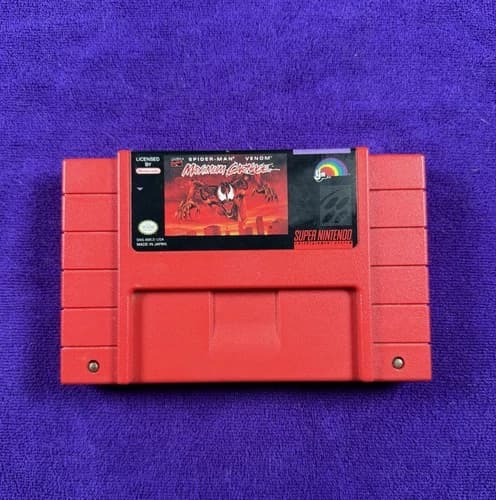 Spider-Man and Venom Maximum Carnage Super Nintendo SNES Red Cartridge Authentic