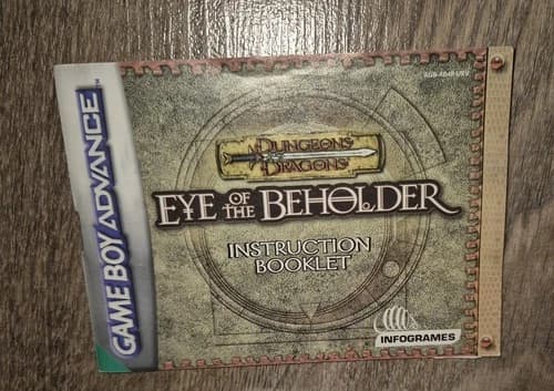Dungeons And Dragons Eye of The Beholder Game Boy Advance Cartridge Instructions