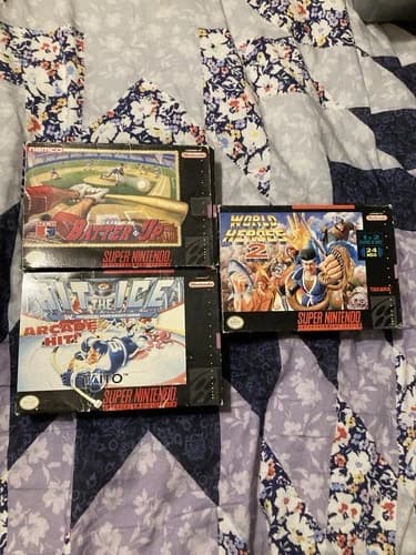 3 SNES Games Super Batter Up Hit The Ice World Heroes 2 Nintendo Games In Boxes