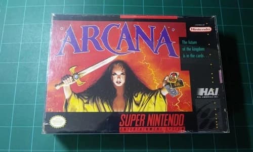 SNES Super Nintendo Entertainment System Arcana Video Game 1992 Box Manual Cart