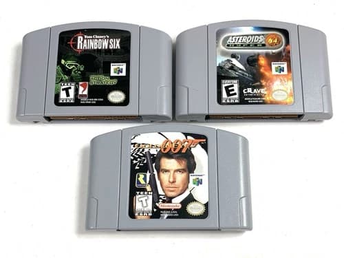 3 Nintendo 64 N64 Game Cartridges Goldeneye 007, Rainbow Six, Asteroids - Tested