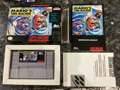 Snes Game Marios Time Machine Super Nintendo Complete In Box