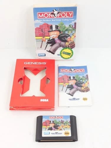 Monopoly (Sega Genesis, 1992) Cardboard Box Complete With Manual And Tray