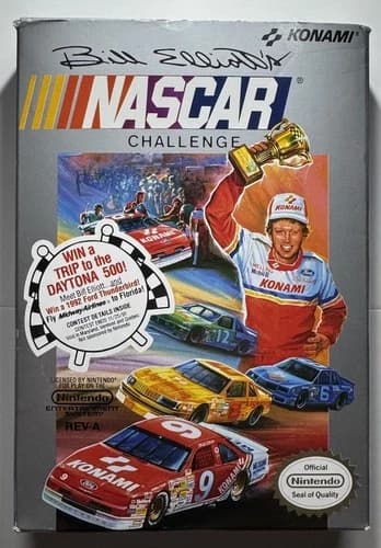 1991 Nintendo BILL ELLIOTT’S NASCAR CHALLENGE, NES-EV-USA, Konami, Complete!