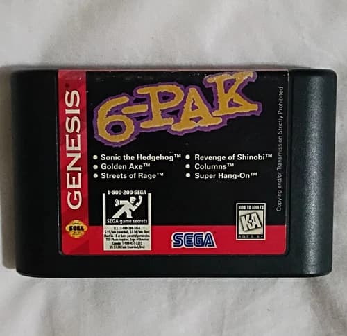 SEGA Genesis 6-Pak Sega Genesis Game Cartridge Sonic Golden Axe Streets of Rage