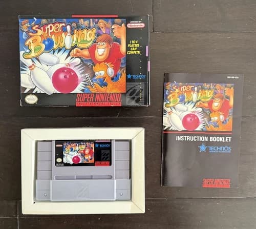 Super Bowling Super Nintendo SNES TESTED Complete Original Box Manual CIB 1992
