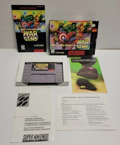 Marvel Super Heroes War of the Gems (SNES) Complete with Registration Card
